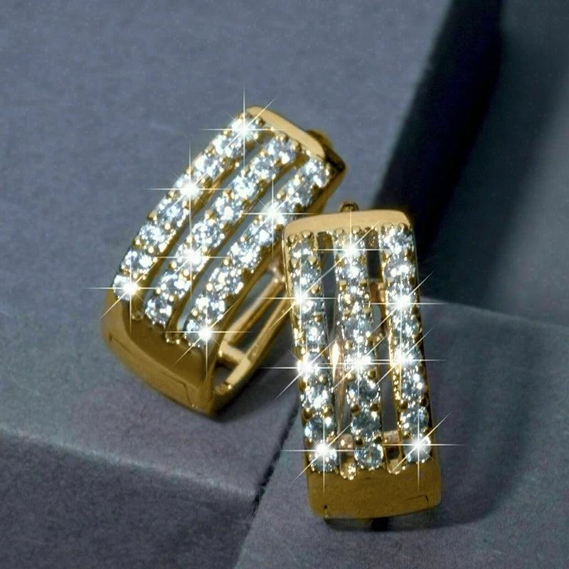 Huitan Luxury Gold Color Circle Hoop Earrings with Sparkling CZ Fashion Earrings for Women Good Quality Bridal Wedding Jewelry