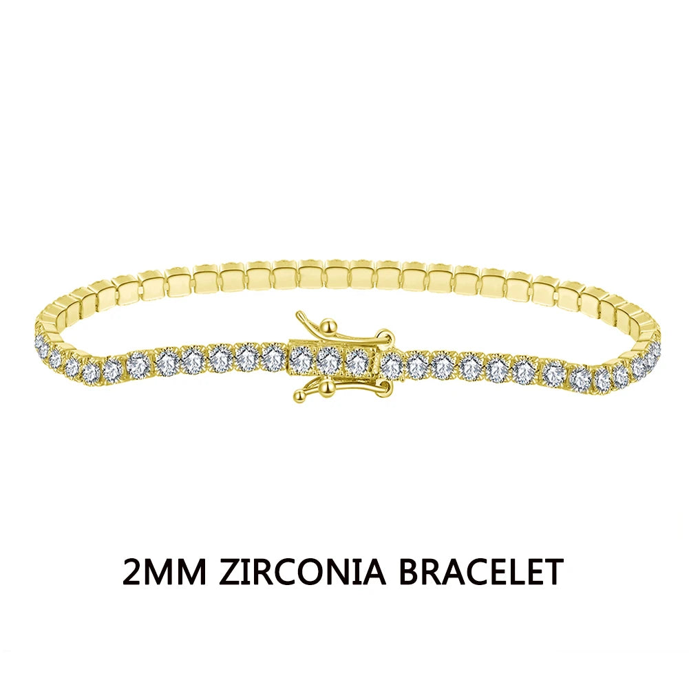 ORSA JEWELS 2 3 4MM Zirconia Tennis Chain Bracelet 925 Sterling Silver 14K Gold Plated Men Women Bangle Jewelry Gift SB91-14K