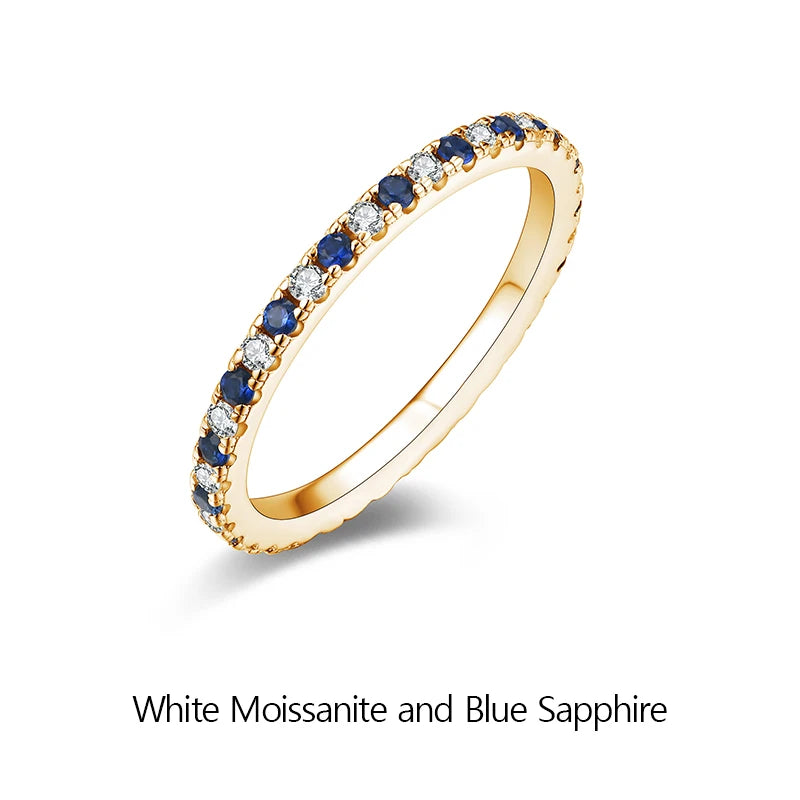 ATTAGEMS 2023 Round Moissanite Ring Real S925 Silver Stackable Rings for Women Pink and Blue Saphire Wedding Band Fine Jewelry