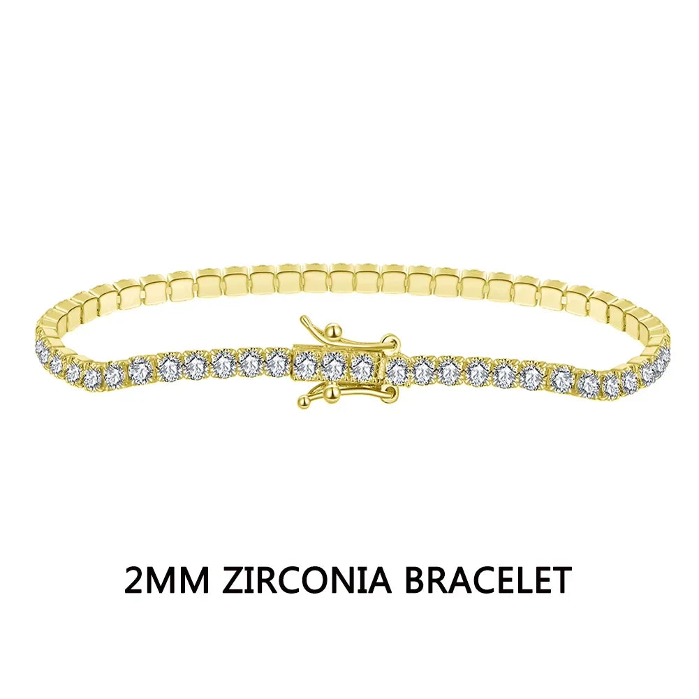 ORSA JEWELS 2 3 4MM Zirconia Tennis Chain Bracelet 925 Sterling Silver 14K Gold Plated Men Women Bangle Jewelry Gift SB91-14K