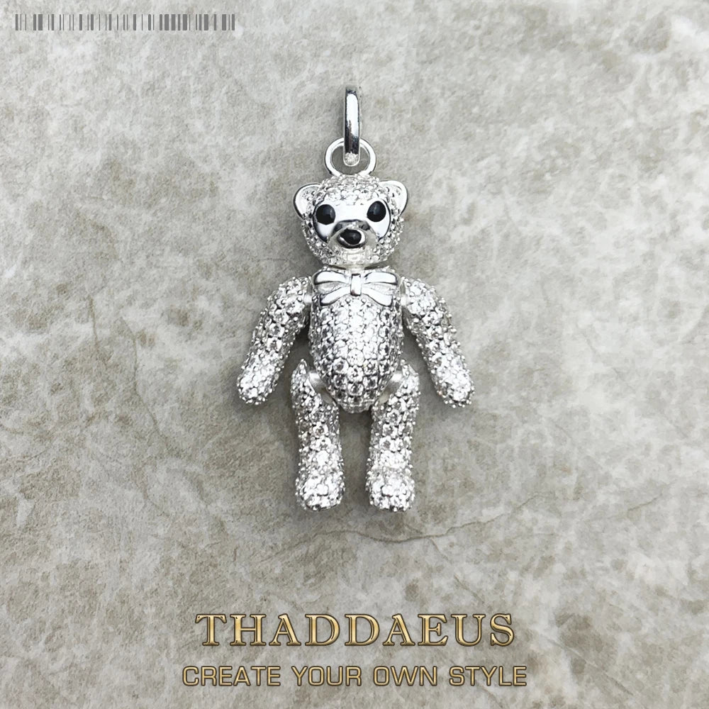 Pendant Teddy Bear,Spring New Pure 925 Sterling Silver Fine Jewelry Europe Bijoux Cute Accessories Gift For Women