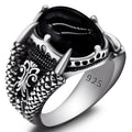 Real 925 Silver Ring Cool Antique Claw Ring Men's Natural Stone Oval Black Agate Retro Hip Hop Jewelry Punk Jewelry DropShipping