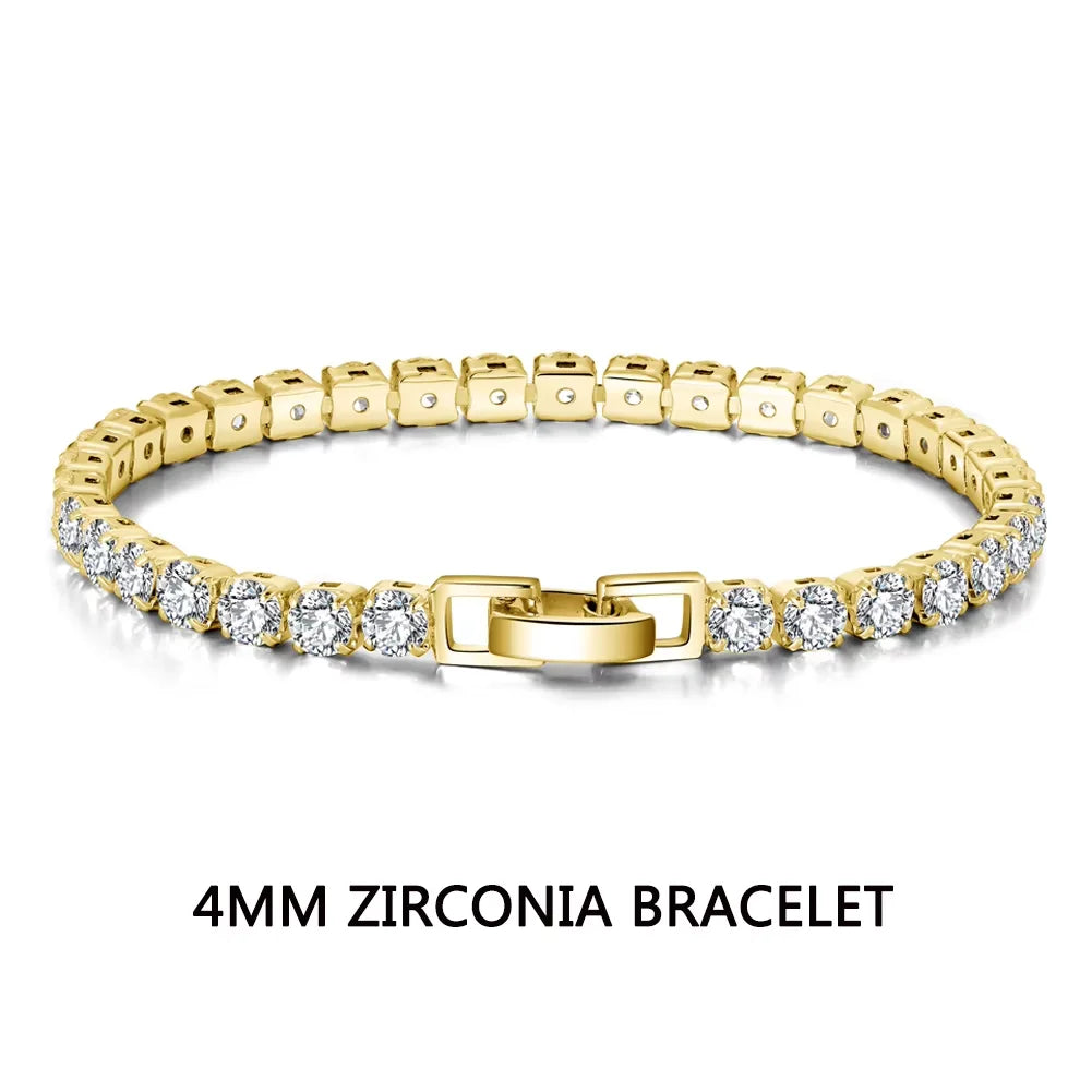ORSA JEWELS 2 3 4MM Zirconia Tennis Chain Bracelet 925 Sterling Silver 14K Gold Plated Men Women Bangle Jewelry Gift SB91-14K