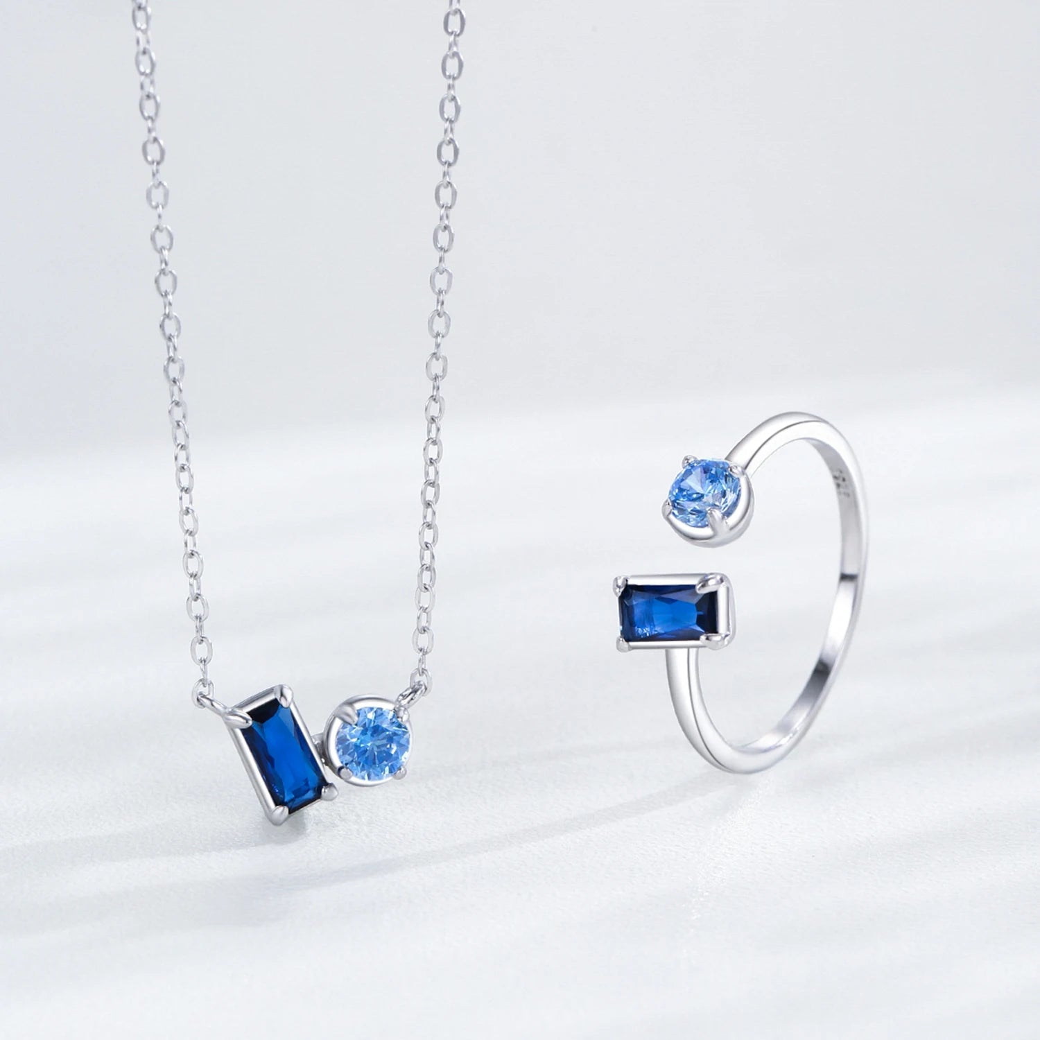 Ailmay 925 Sterling Silver Blue Series Zircon Jewelry Set For Women Wedding Engagement Jewelry