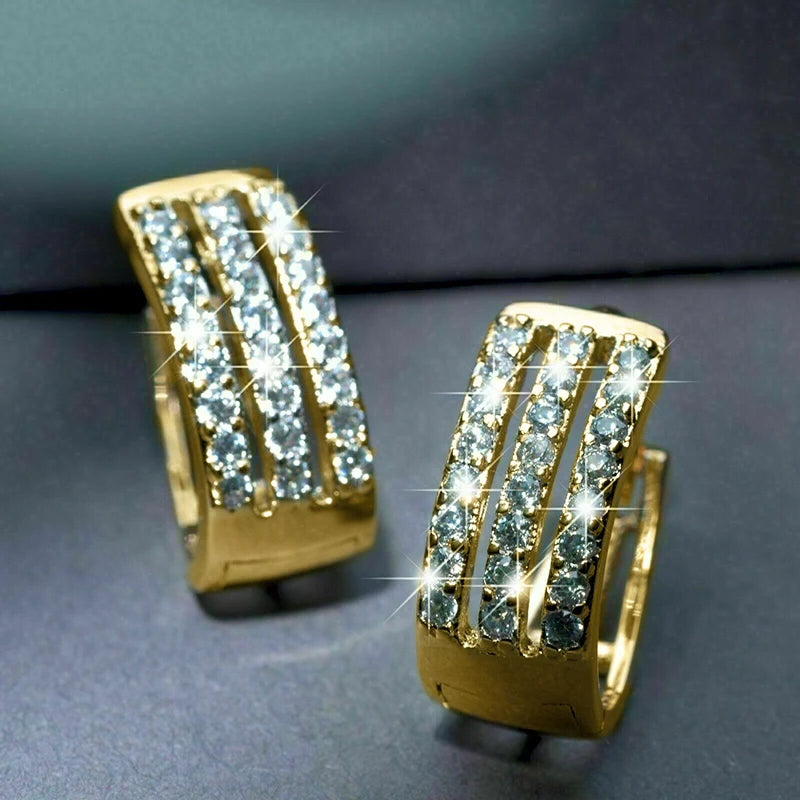 Huitan Luxury Gold Color Circle Hoop Earrings with Sparkling CZ Fashion Earrings for Women Good Quality Bridal Wedding Jewelry
