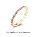 ATTAGEMS 2023 Round Moissanite Ring Real S925 Silver Stackable Rings for Women Pink and Blue Saphire Wedding Band Fine Jewelry