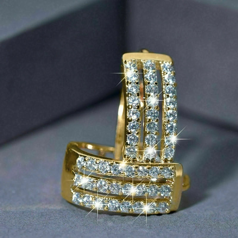 Huitan Luxury Gold Color Circle Hoop Earrings with Sparkling CZ Fashion Earrings for Women Good Quality Bridal Wedding Jewelry