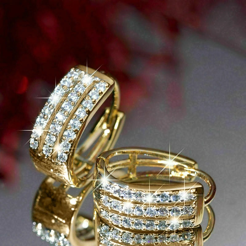 Huitan Luxury Gold Color Circle Hoop Earrings with Sparkling CZ Fashion Earrings for Women Good Quality Bridal Wedding Jewelry