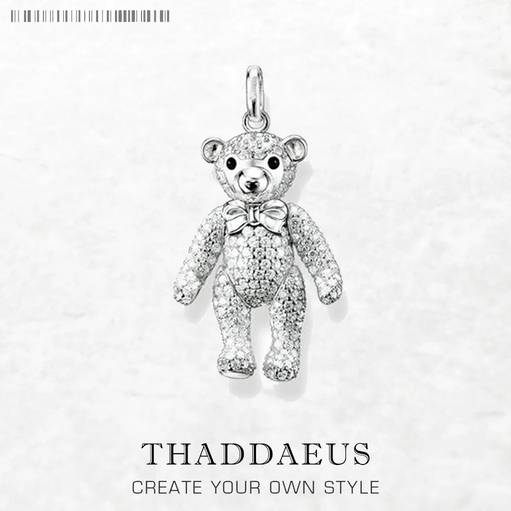 Pendant Teddy Bear,Spring New Pure 925 Sterling Silver Fine Jewelry Europe Bijoux Cute Accessories Gift For Women