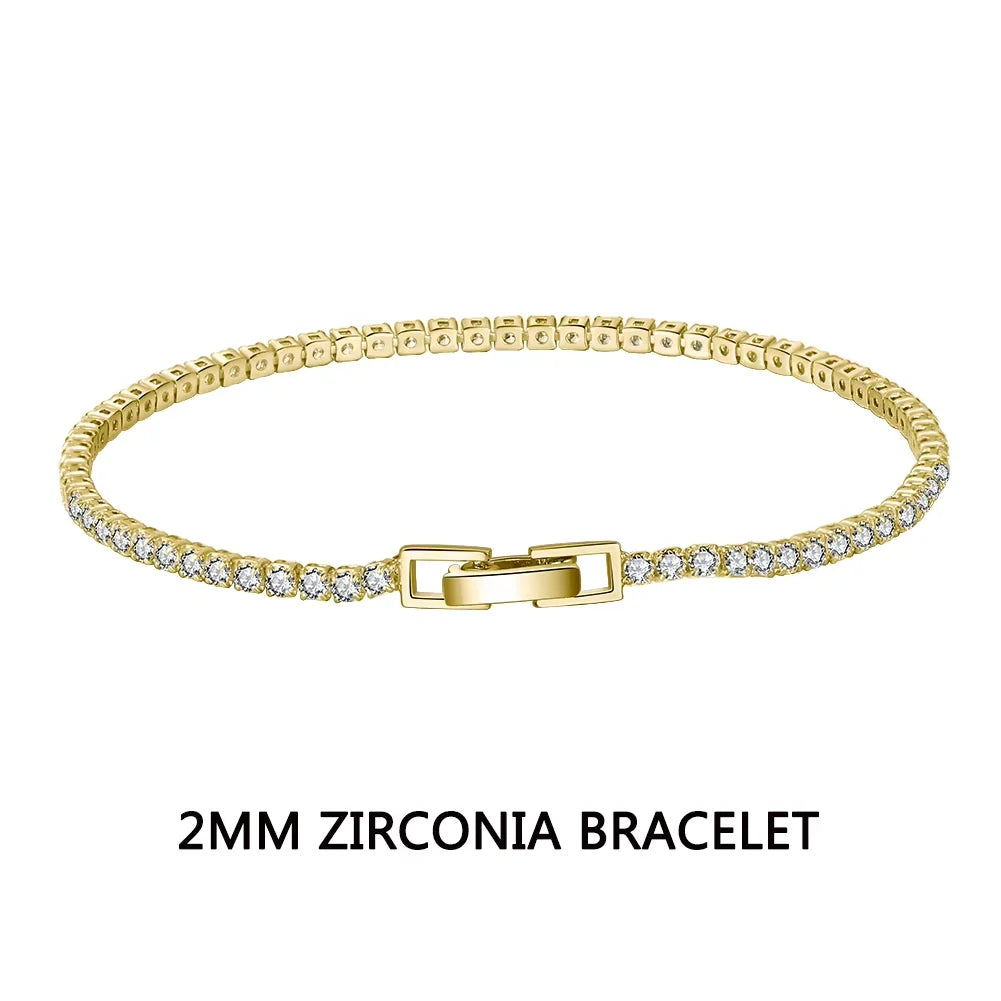 ORSA JEWELS 2 3 4MM Zirconia Tennis Chain Bracelet 925 Sterling Silver 14K Gold Plated Men Women Bangle Jewelry Gift SB91-14K