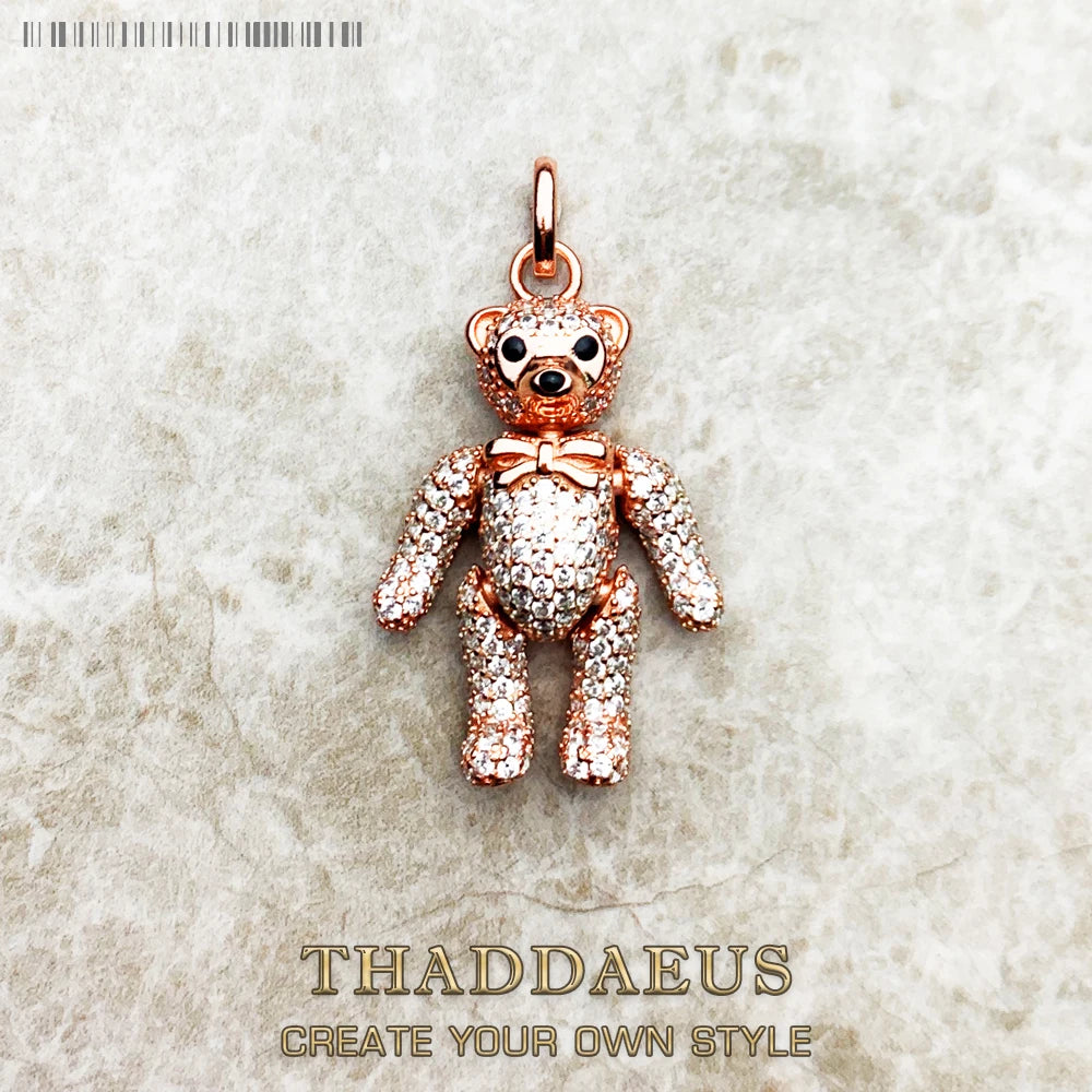 Pendant Teddy Bear,Spring New Pure 925 Sterling Silver Fine Jewelry Europe Bijoux Cute Accessories Gift For Women