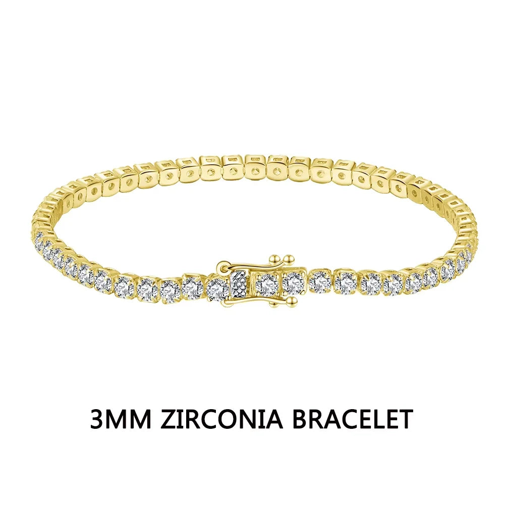 ORSA JEWELS 2 3 4MM Zirconia Tennis Chain Bracelet 925 Sterling Silver 14K Gold Plated Men Women Bangle Jewelry Gift SB91-14K