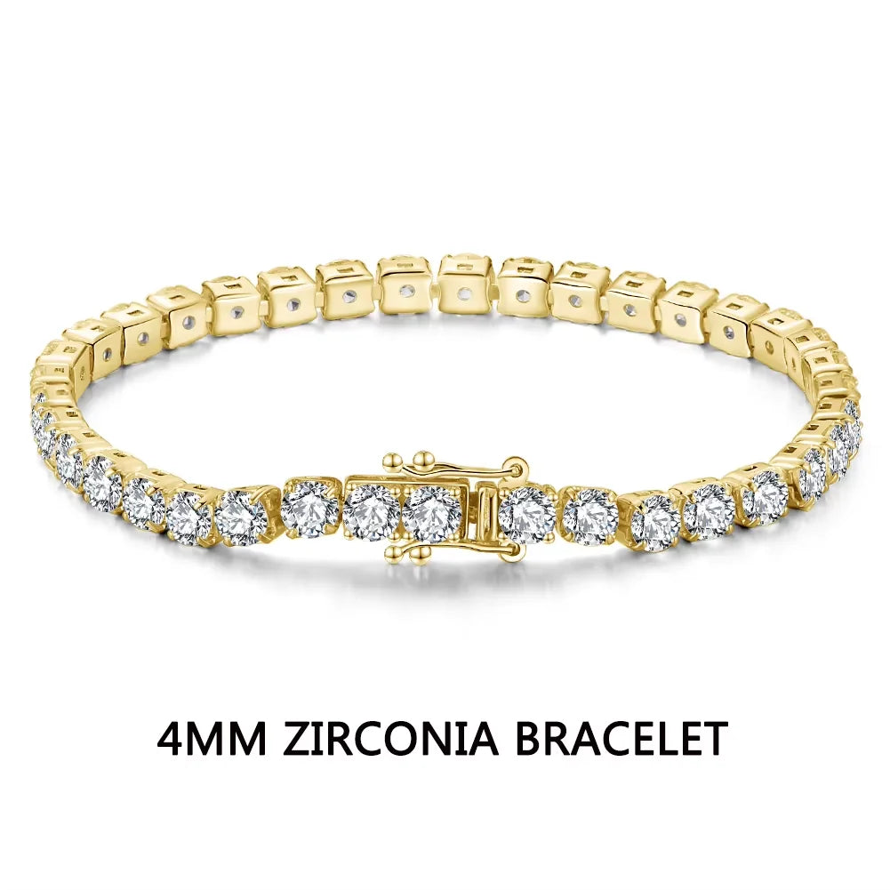 ORSA JEWELS 2 3 4MM Zirconia Tennis Chain Bracelet 925 Sterling Silver 14K Gold Plated Men Women Bangle Jewelry Gift SB91-14K