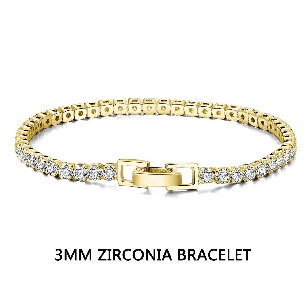 ORSA JEWELS 2 3 4MM Zirconia Tennis Chain Bracelet 925 Sterling Silver 14K Gold Plated Men Women Bangle Jewelry Gift SB91-14K