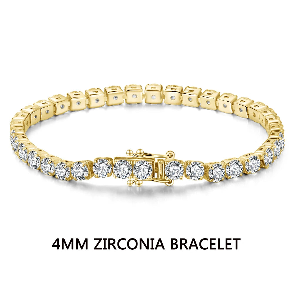 ORSA JEWELS 2 3 4MM Zirconia Tennis Chain Bracelet 925 Sterling Silver 14K Gold Plated Men Women Bangle Jewelry Gift SB91-14K