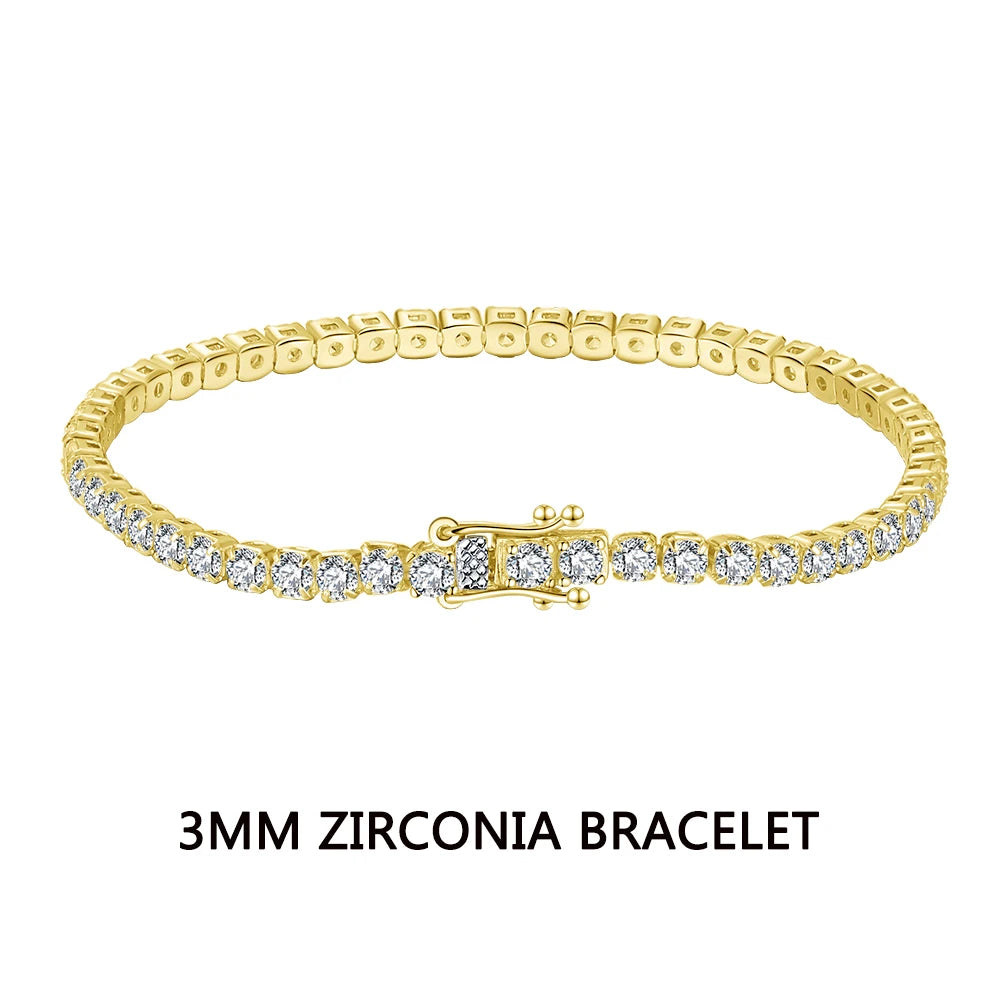 ORSA JEWELS 2 3 4MM Zirconia Tennis Chain Bracelet 925 Sterling Silver 14K Gold Plated Men Women Bangle Jewelry Gift SB91-14K