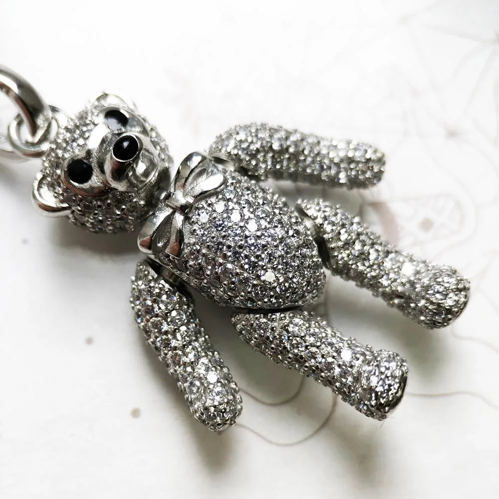Pendant Teddy Bear,Spring New Pure 925 Sterling Silver Fine Jewelry Europe Bijoux Cute Accessories Gift For Women
